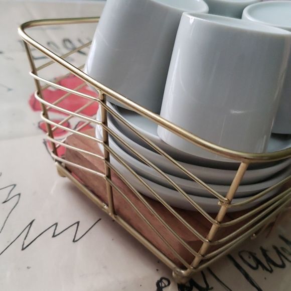 MACY'S Home Espresso Drinkware Set + lovely dish crate! - Picture 1 of 16